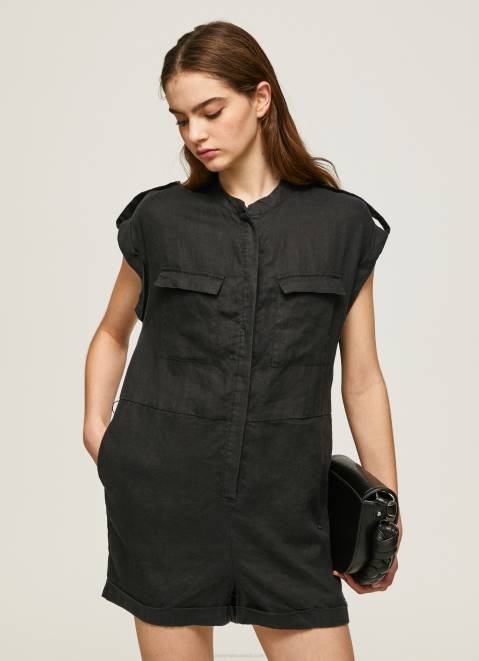 Pepe Jeans Short Jumpsuit With Belt Women Black Z22X177