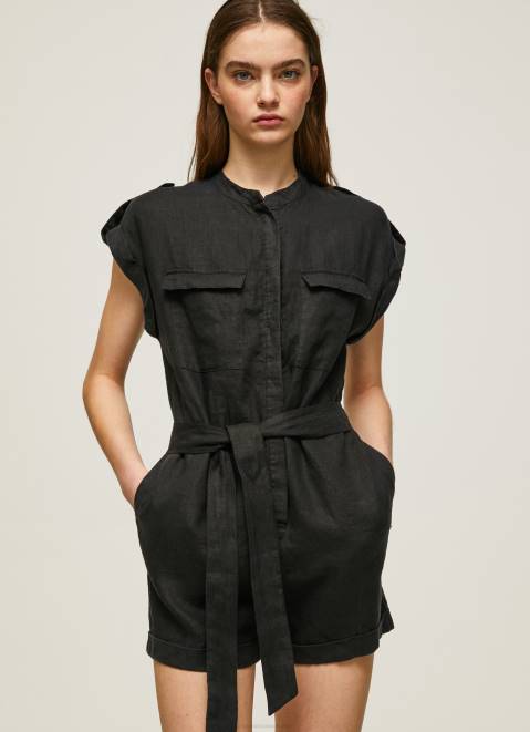 Pepe Jeans Short Jumpsuit With Belt Women Black Z22X177