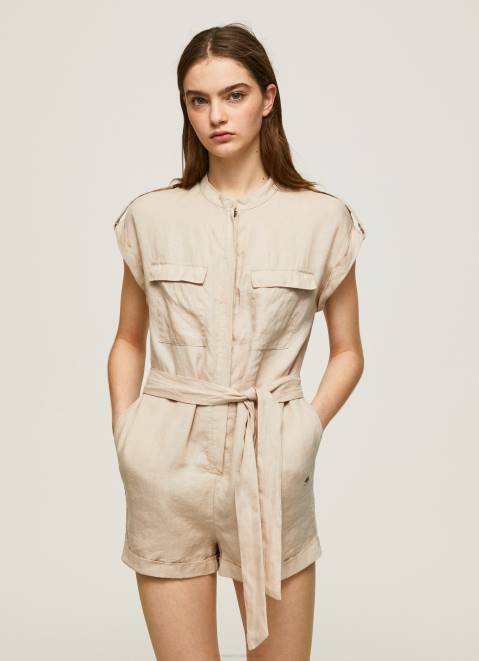 Pepe Jeans Short Jumpsuit With Belt Women Stone Z22X176