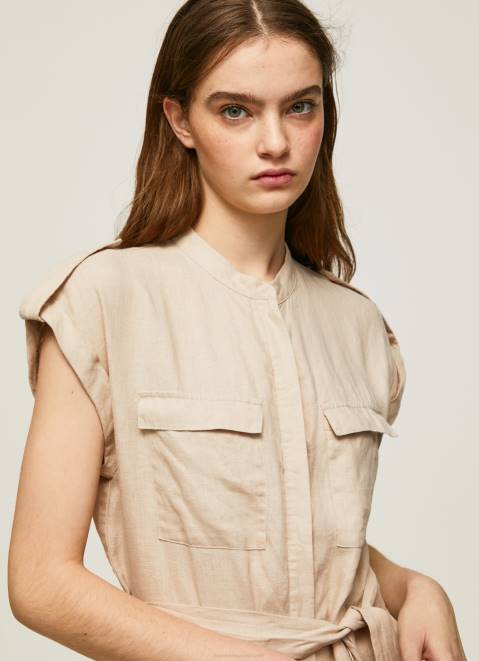 Pepe Jeans Short Jumpsuit With Belt Women Stone Z22X176