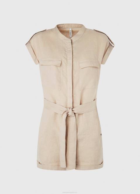 Pepe Jeans Short Jumpsuit With Belt Women Stone Z22X176