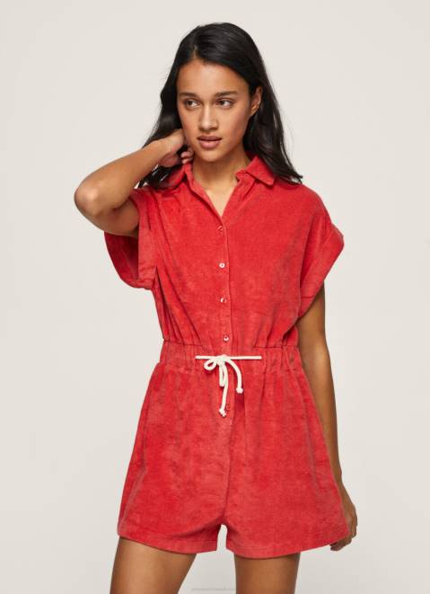 Pepe Jeans Short Velvet Jumpsuit Women Studio Red Z22X210