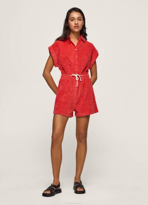 Pepe Jeans Short Velvet Jumpsuit Women Studio Red Z22X210