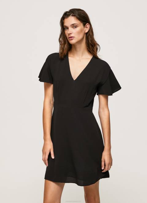 Pepe Jeans V Neck Short Dress Women Black Z22X195