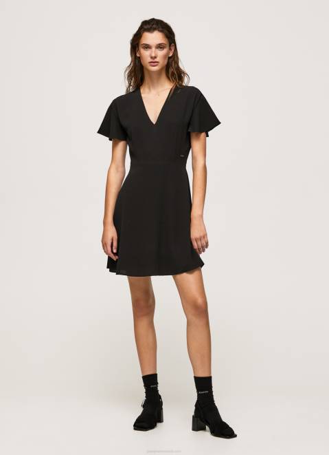 Pepe Jeans V Neck Short Dress Women Black Z22X195