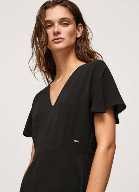 Pepe Jeans V Neck Short Dress Women Black Z22X195