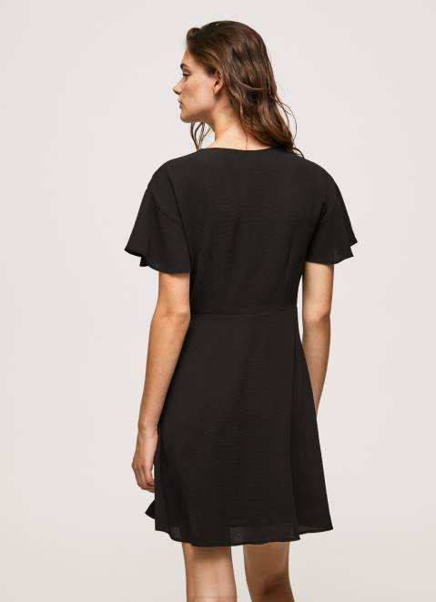 Pepe Jeans V Neck Short Dress Women Black Z22X195