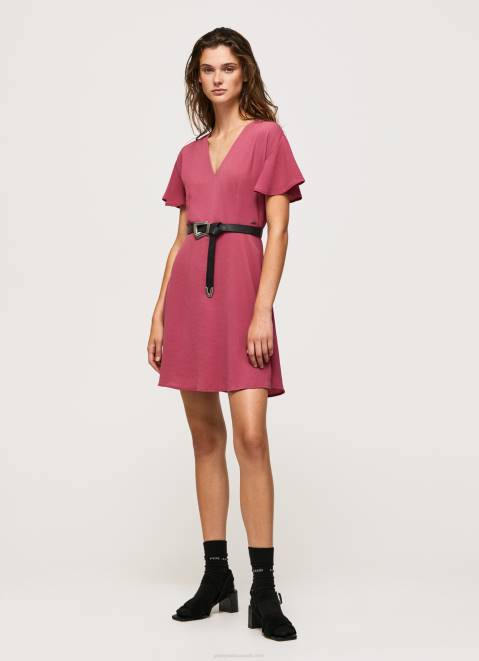 Pepe Jeans V Neck Short Dress Women Dark Blush Z22X196