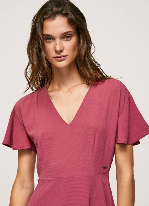 Pepe Jeans V Neck Short Dress Women Dark Blush Z22X196