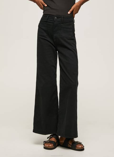 Pepe Jeans Flared Cotton Trousers Women Black Z22X313