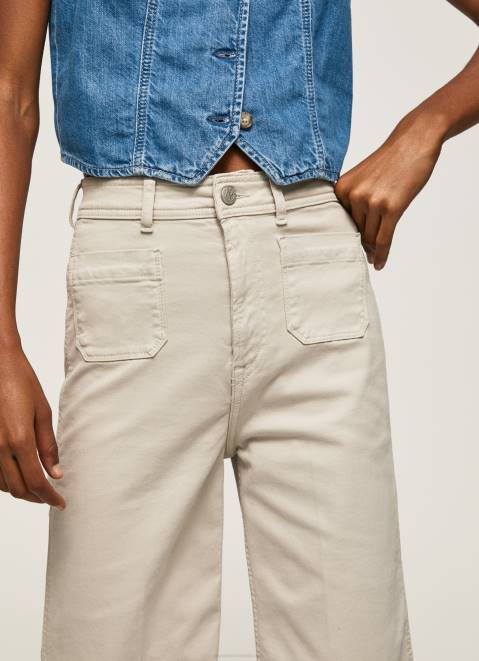 Pepe Jeans Flared Cotton Trousers Women Stone Z22X312