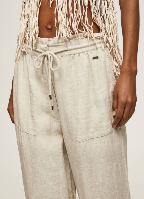 Pepe Jeans Linen Palazzo Trousers Women Stone Z22X301