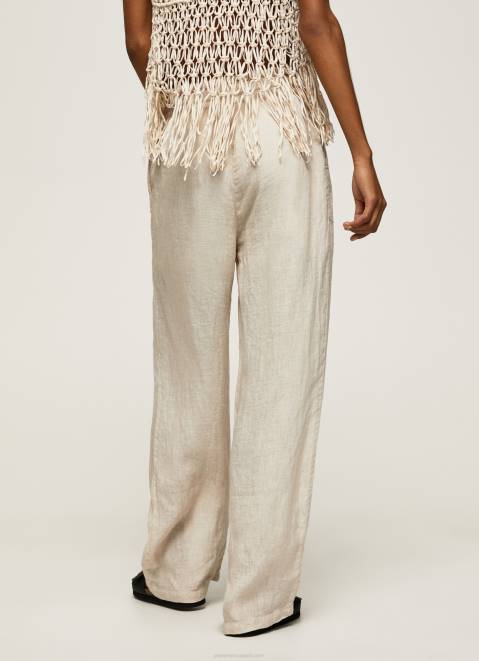Pepe Jeans Linen Palazzo Trousers Women Stone Z22X301