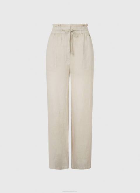 Pepe Jeans Linen Palazzo Trousers Women Stone Z22X301