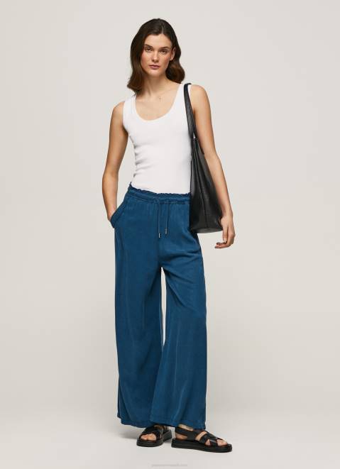 Pepe Jeans Paper Bag Wide Trousers Women Ocean Z22X302