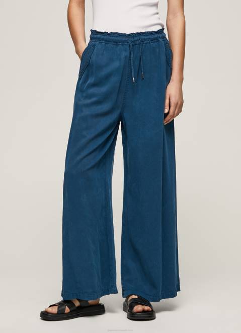 Pepe Jeans Paper Bag Wide Trousers Women Ocean Z22X302