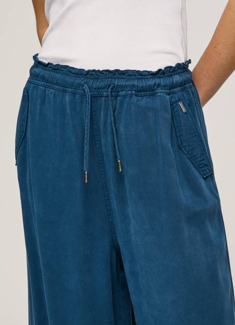 Pepe Jeans Paper Bag Wide Trousers Women Ocean Z22X302