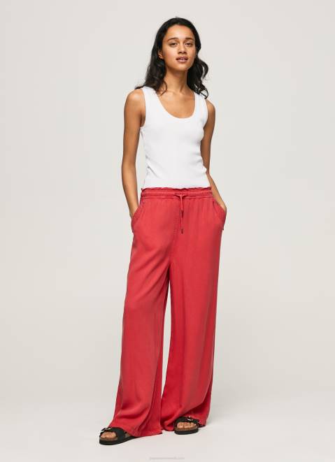 Pepe Jeans Paper Bag Wide Trousers Women Studio Red Z22X303