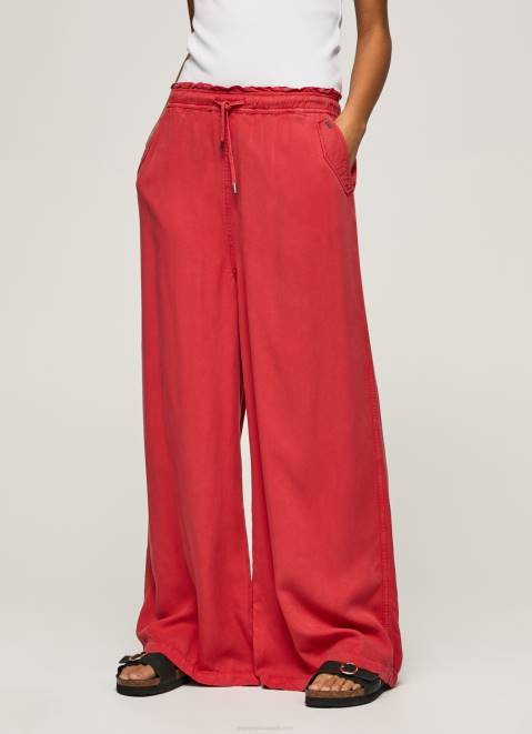 Pepe Jeans Paper Bag Wide Trousers Women Studio Red Z22X303