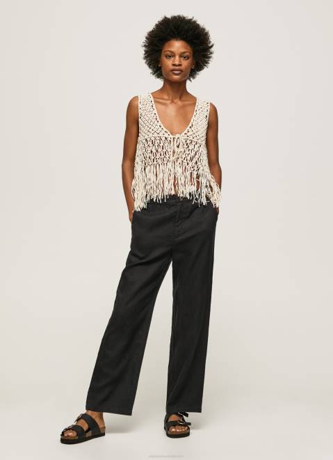 Pepe Jeans Straight Trousers In Flowy Fabric Women Black Z22X291