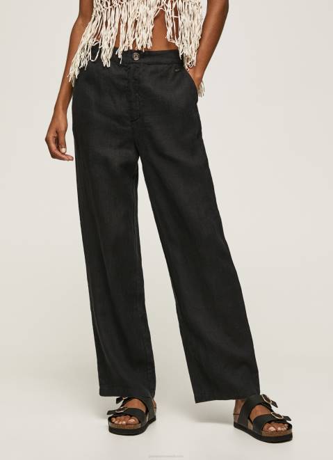 Pepe Jeans Straight Trousers In Flowy Fabric Women Black Z22X291