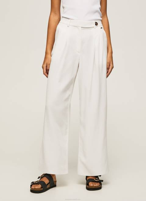 Pepe Jeans Wide Pleated Trousers Women White Z22X288