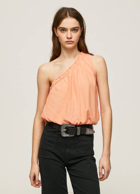 Pepe Jeans Asymmetrical Neckline Top Women Peach Z22X355