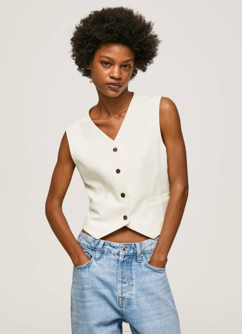 Pepe Jeans Combined Fabric Waistcoat Women Mousse Z22X346