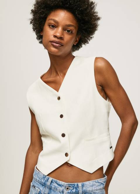 Pepe Jeans Combined Fabric Waistcoat Women Mousse Z22X346