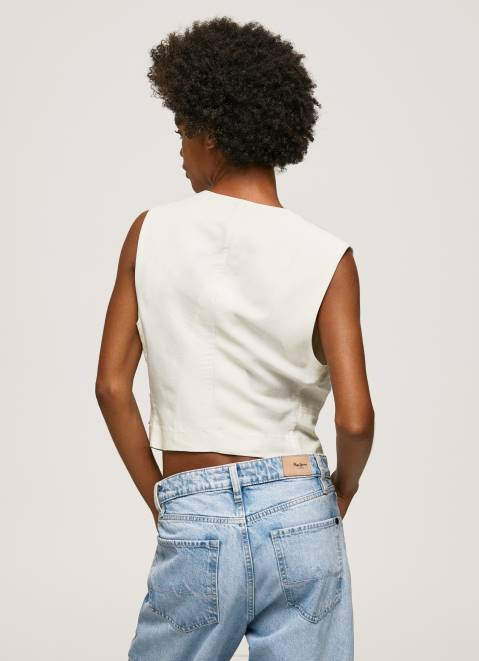 Pepe Jeans Combined Fabric Waistcoat Women Mousse Z22X346