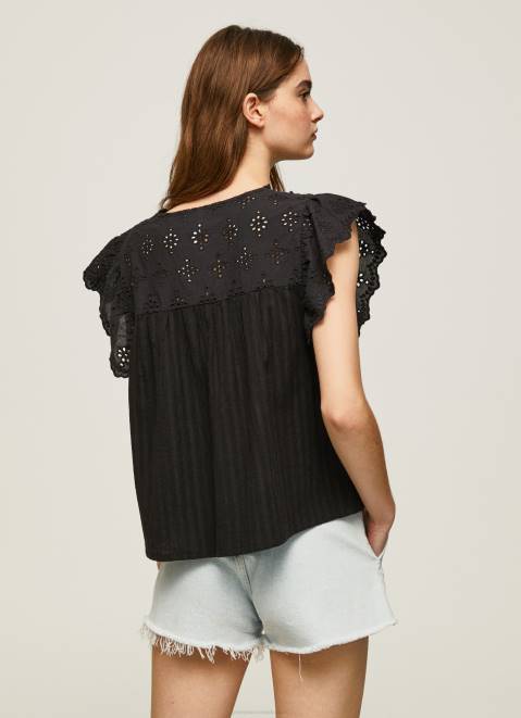Pepe Jeans Cotton Blouse With Openwork Details Women Black Z22X336