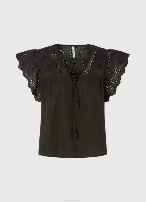 Pepe Jeans Cotton Blouse With Openwork Details Women Black Z22X336