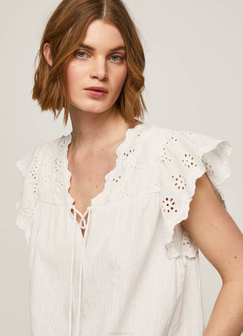 Pepe Jeans Cotton Blouse With Openwork Details Women Mousse Z22X342