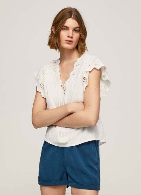 Pepe Jeans Cotton Blouse With Openwork Details Women Mousse Z22X342