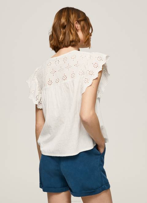 Pepe Jeans Cotton Blouse With Openwork Details Women Mousse Z22X342