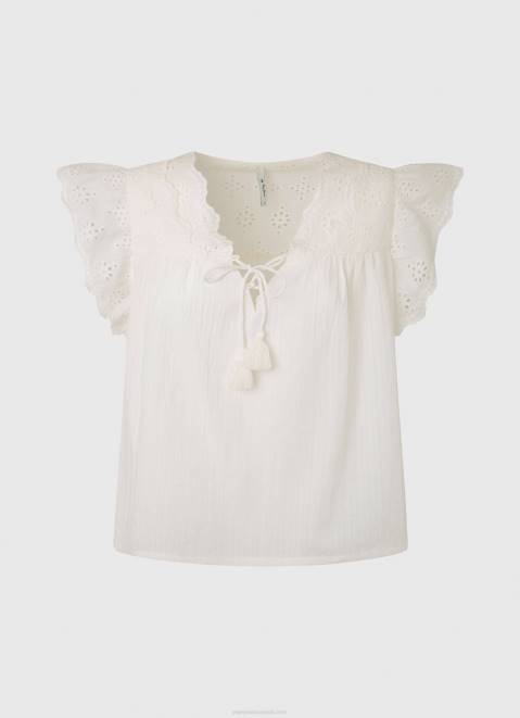 Pepe Jeans Cotton Blouse With Openwork Details Women Mousse Z22X342