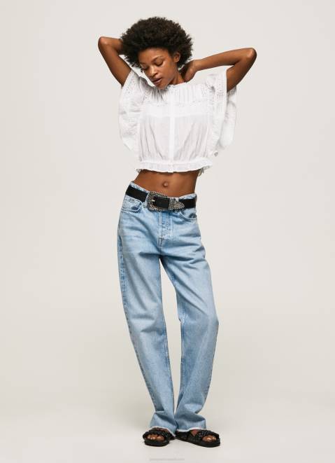 Pepe Jeans Cotton Blouse With Openwork Details Women White Z22X344