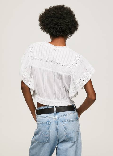 Pepe Jeans Cotton Blouse With Openwork Details Women White Z22X344