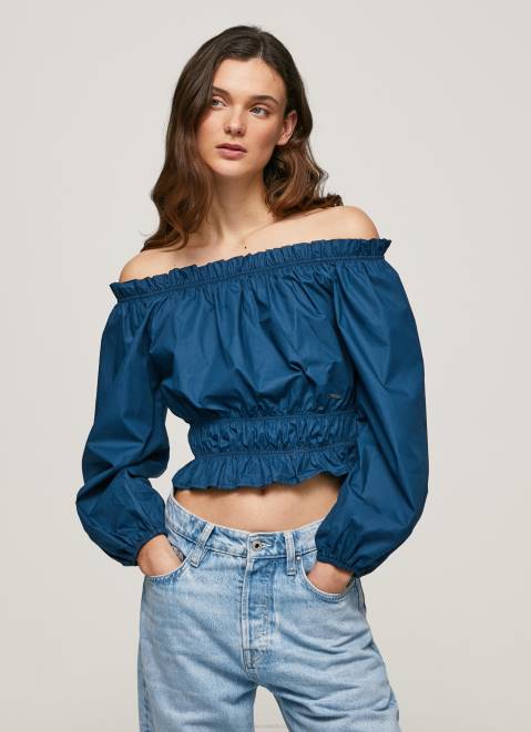 Pepe Jeans Cotton Poplin Cropped Fit Top Women Ocean Z22X360