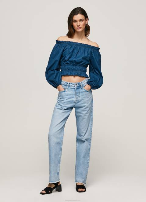 Pepe Jeans Cotton Poplin Cropped Fit Top Women Ocean Z22X360
