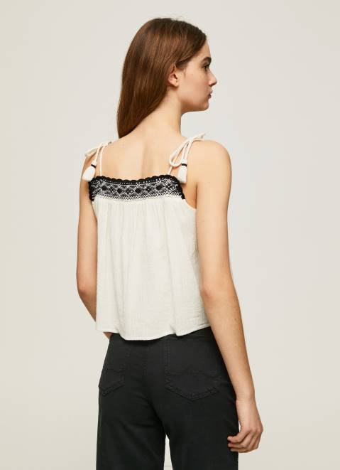 Pepe Jeans Cotton Top With Crochet Details Women Mousse Z22X335