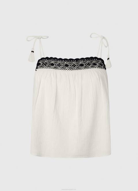 Pepe Jeans Cotton Top With Crochet Details Women Mousse Z22X335