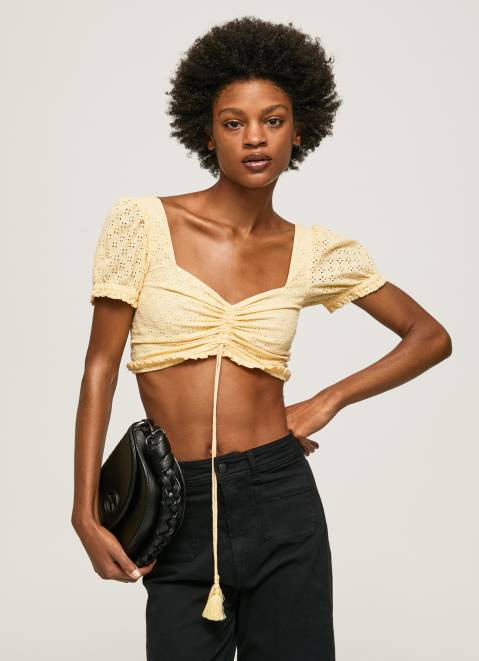 Pepe Jeans Cotton Top With Openwork Details Women Shine Z22X331