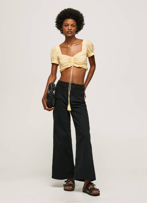 Pepe Jeans Cotton Top With Openwork Details Women Shine Z22X331