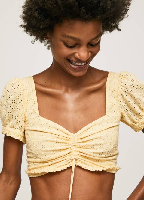 Pepe Jeans Cotton Top With Openwork Details Women Shine Z22X331
