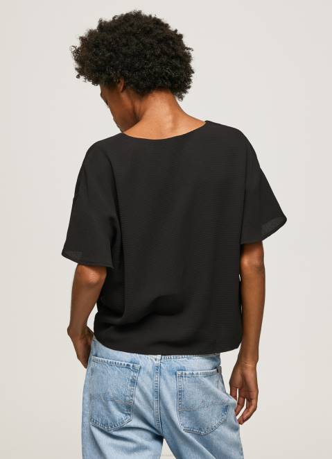 Pepe Jeans Crepe Top With Frills On Sleeves Women Black Z22X365