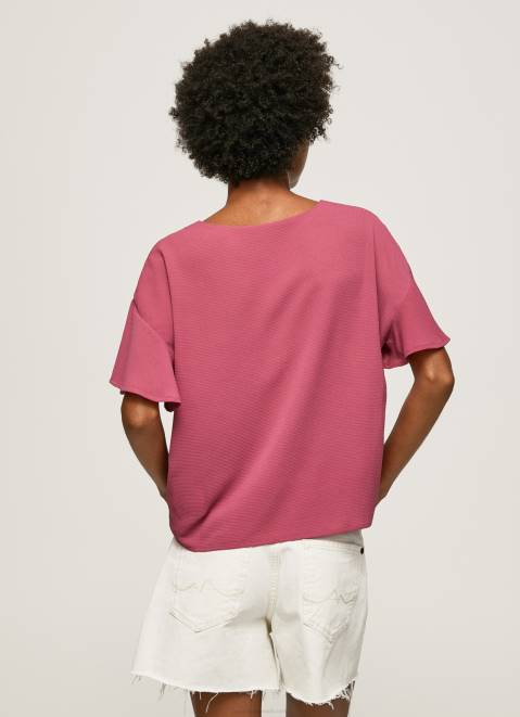Pepe Jeans Crepe Top With Frills On Sleeves Women Dark Blush Z22X375