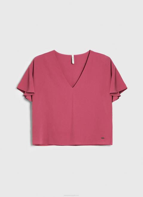 Pepe Jeans Crepe Top With Frills On Sleeves Women Dark Blush Z22X375