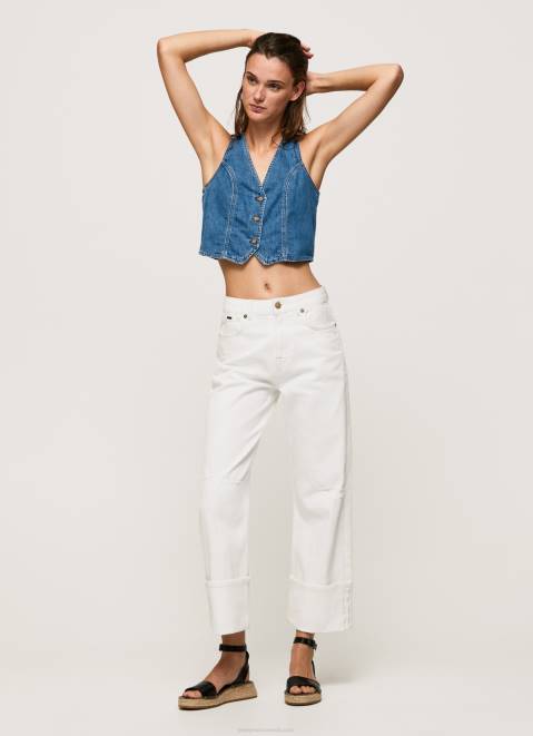 Pepe Jeans Cropped Fit Denim Waistcoat Women Denim Z22X319