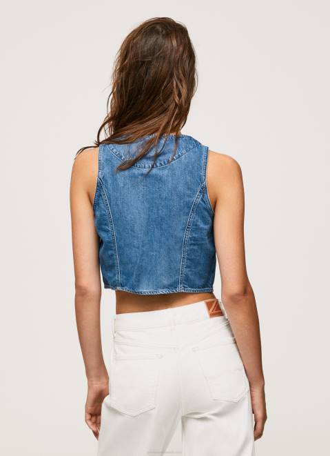 Pepe Jeans Cropped Fit Denim Waistcoat Women Denim Z22X319